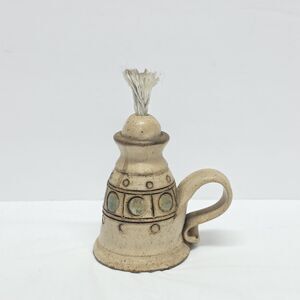 Turner Stoneware Pottery Cream Oil Lamp Signed Vintage 1983 Cottagecore
